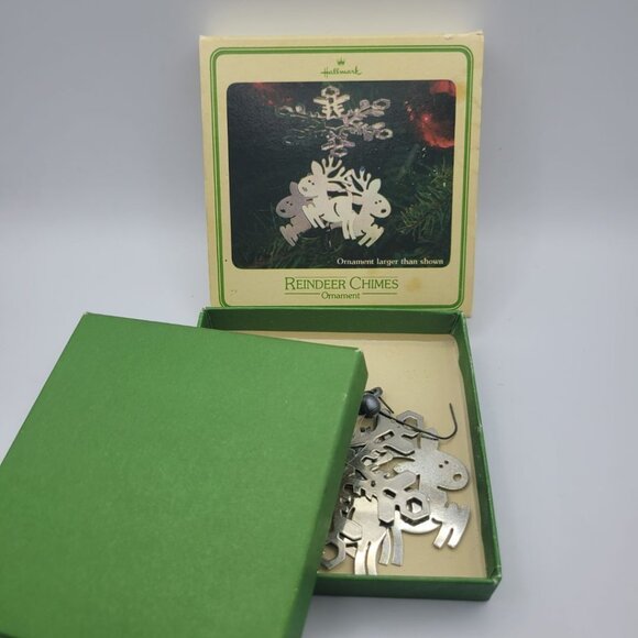 Hallmark Reindeer Chines Ornament Silver Thin Small 1970s Box Christmas Vintage - Picture 2 of 6
